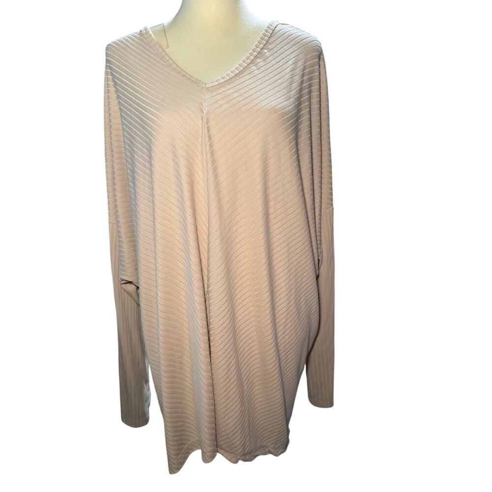 White Birch Taupe Ribbed Dolman Sleeve Tunic Top, Oversized, Plus Size 3X